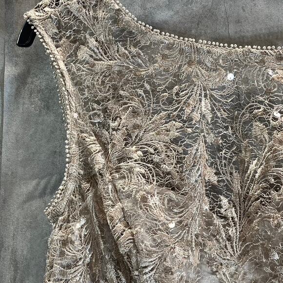 ADRIANNA PAPELL Women's Marble Embroidered Sequin Sleeveless Cocktail Dress - Picture 6 of 13